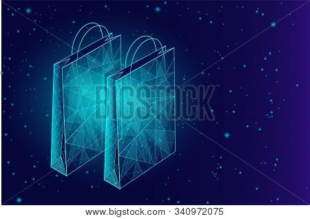 Shopping Bag Low Poly Design 3d. Online Shop Trade Market Technology. Buy Now Template. Mobile Sale 