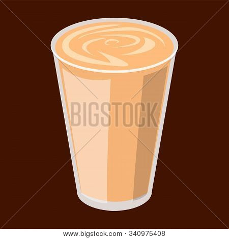 Coffee flat in a glass cup vector isolated. Tasty drink in plastic mug. Brown beverage with a milk.