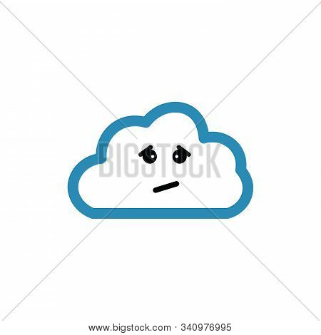 Sad Cloud Vector Illustration, Cloud Sticker, Concept White Isolated.