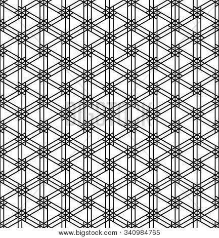 Seamless Geometric Pattern Inspired By Japanese Woodworking Style Kumiko Zaiku.black And White Silho