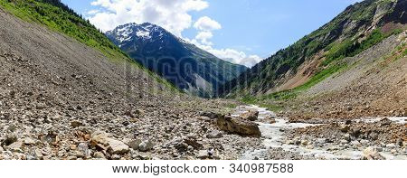 Caucasus Mountains On The Border Of Russia And Georgia. Chalaat Pass And Very Beautiful View Of The 