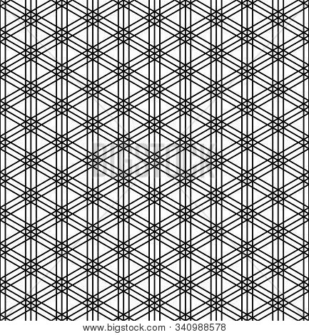 Seamless Geometric Pattern Inspired By Japanese Woodworking Style Kumiko Zaiku.black And White Silho