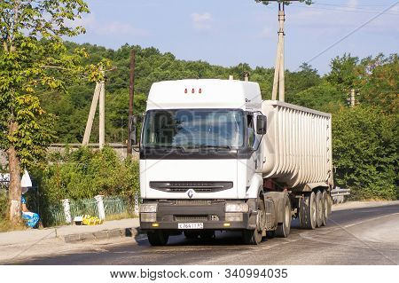 Krasnodar Krai, Russia - August 11, 2007: Semi-trailer Dump Truck Renault Premium At The Interurban 