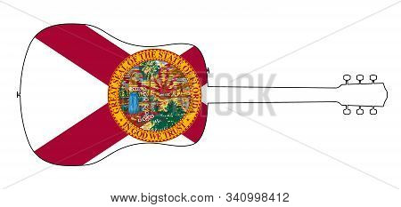 A Typical Acoustic Guitar Silhouette Outline Isolated Over A White Background With The Florida State