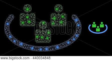 Glossy Polygonal Mesh Net Social Ring Icon With Glow Effect On A Black Background. Carcass Social Ri