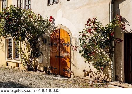 Kolin, Central Bohemia, Czech Republic, 10 July 2021: Narrow Picturesque Street With Colorful Buildi