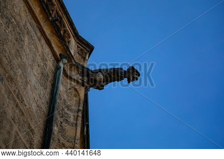 Kolin, Central Bohemia, Czech Republic, 10 July 2021: Low Angle View At A Part Of Medieval Stone St.