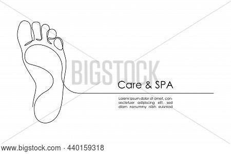One Continuous Line Drawing Of Bare Foot. Gentle Female Leg In Simple Linear Style. Concept Of Welln
