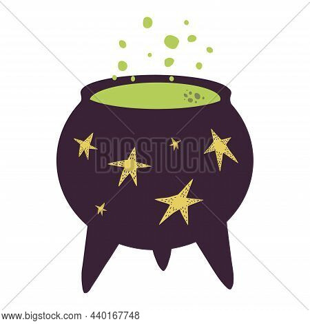Cute Hand Drawn Magic Cauldron Illustration. On White Background