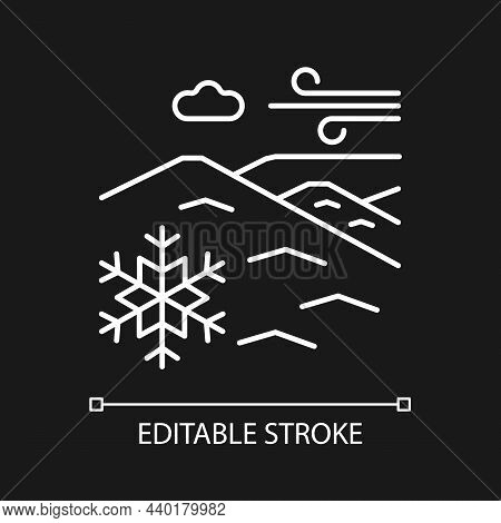 Cold Desert White Linear Icon For Dark Theme. Polar Desert. Snow And Ice Covered Large Plain Area. T