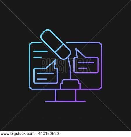 Digital Oratory Gradient Vector Icon For Dark Theme. Online Public Speaking. Virtual Meeting. Online
