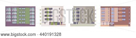 Residential Building Set, Towering Apartment Blocks Facade. Contemporary Industrial Urban Planning, 