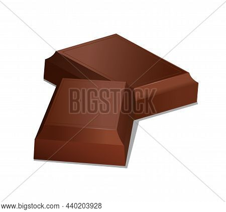 Bitter Or Milk Chocolate Icon. 3d Sticker With Dark Chocolate Pieces. Delicious Sweet Dessert. Desig