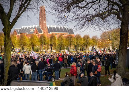07 November 2021, Hague, Netherlands, Malieveld, Protest Against Government Measures For Preventing 