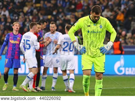 Kyiv, Ukraine - November 2, 2021: Goalkeeper Georgiy Bushchan Of Dynamo Kyiv Reacts After Referee Aw