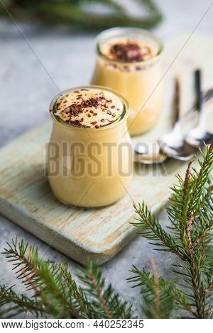 Milk Pudding. Natillas, Typical Christmas Dessert Made Of Milk, Eggs And Sugar. Milk Pudding. Natill