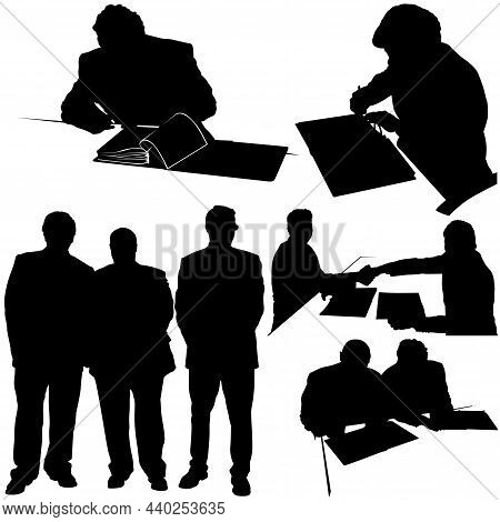 Set Of Business Silhouettes - Black Illustrations Isolated On White Background, Vector