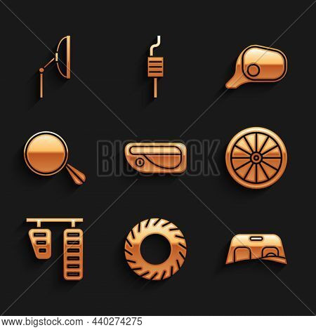 Set Car Door Handle, Tire, Windscreen, Wheel, Gas Brake Pedals, Mirror, And Windscreen Wiper Icon. V