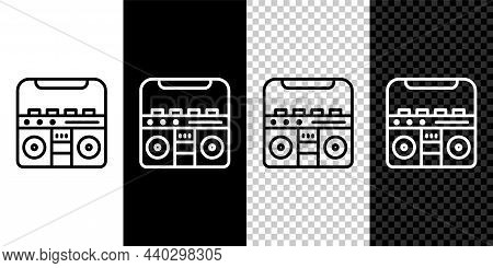 Set Line Home Stereo With Two Speakers Icon Isolated On Black And White Background. Music System. Ve