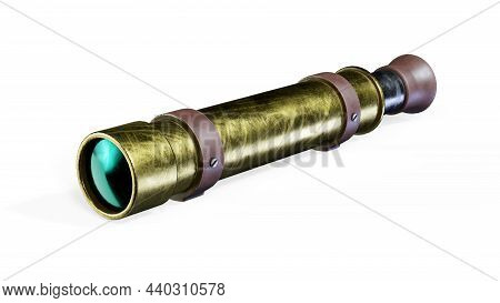 Antique Spyglass, Isolated On White Background, 3d Render