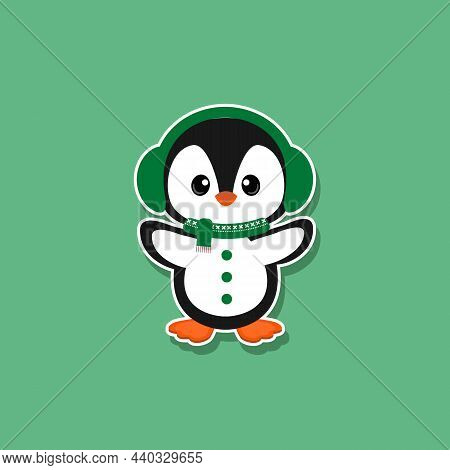 Cute And Funny Penguin Character With Winter Accessories Vector Illustration