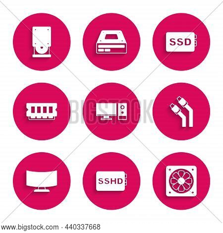 Set Computer Monitor, Sshd Card, Cooler, Lan Cable Network Internet, Screen, Ram, Random Access Memo