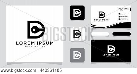 Initial Letter D Key Logo Concept, Key With Letter D, Vector Logo Design Template