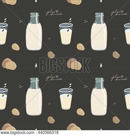 Vegan Plant Based Potato Milk Seamless Parretn.