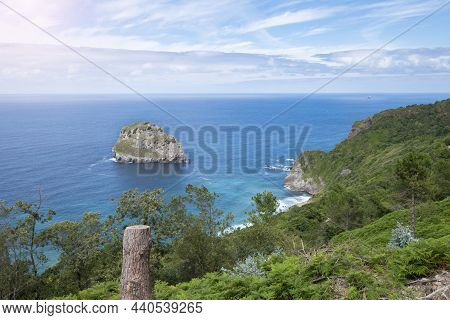 Huge Cliffs Near The Island Of Gastelugache. Famous Place Of Basque Country. Northern Spain.