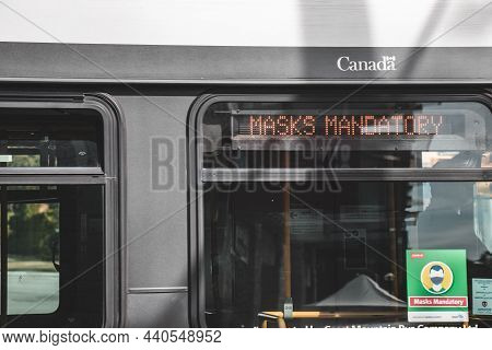 Vancouver, Canada - September 3,2021: View Of Sign Mask Mandatory On The Translink Bus In Vancouver