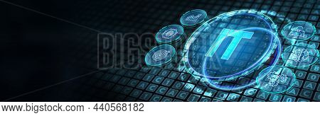 It Consultant Presenting Tag Cloud About Information Technology. 3d Illustration