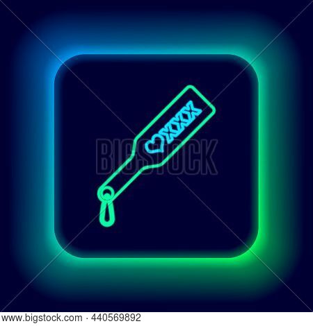 Glowing Neon Line Spanking Paddle Icon Isolated On Black Background. Fetish Accessory. Sex Toy For A