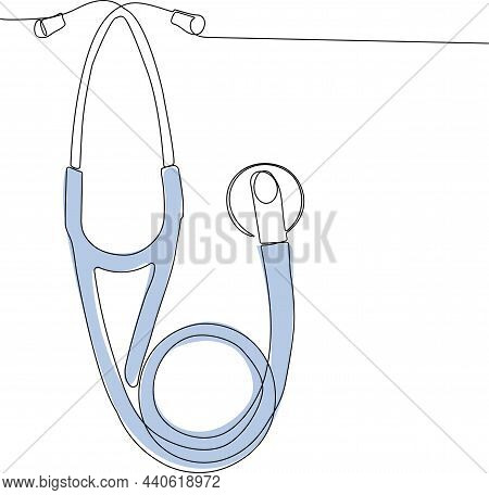 Continuous Line Vector Illustration Of Kardiologichnij Stetoskop Doctor Ld Cardio. Medecine Tools. M
