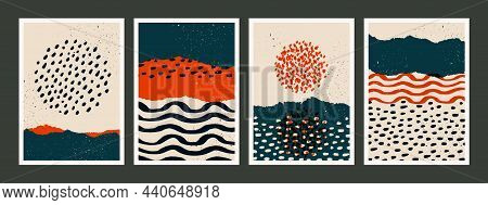 Abstract Art Vector Poster. Vintage Abstract Geometric Print For Wall Decoration. Vector Hand-painte