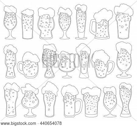 Glass Of Beer Vector Ouline Set Icon. Isolated Ouline Set Icon Pint Glassware. Vector Illustration G
