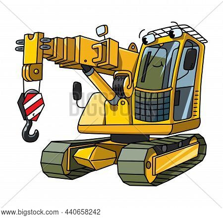 Funny Autocrane Truck Or Mobile Crane Vector