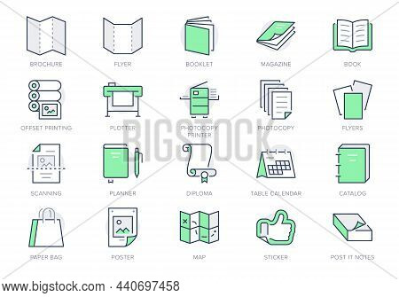 Printing House Line Icons. Vector Illustration Include Icon - Large Format, Brochure, Booklet, Typog