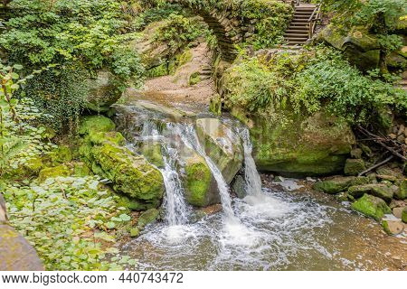 Top View Of The Schiessentümpel Waterfall With Clear Water Flowing Between The Rocks In The Black Er