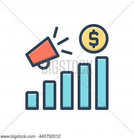 Color Illustration Icon For Promotion Increase Analysis Advertising Broadcast Notice Bullhorn Megaph