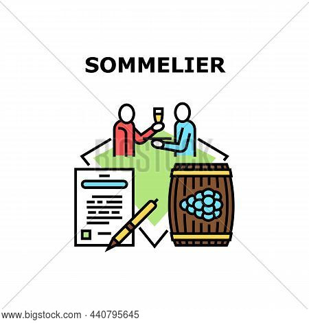 Sommelier Tasting Wine Vector Icon Concept. Sommelier Tasting Wine Alcoholic Drink Prepared From Gra