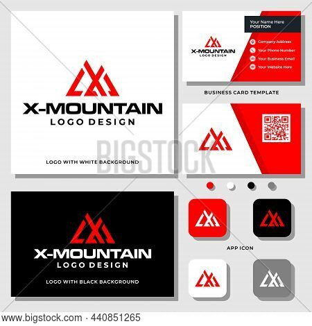 Letter X M Monogram Mountain Sport Logo Design With Business Card Template.