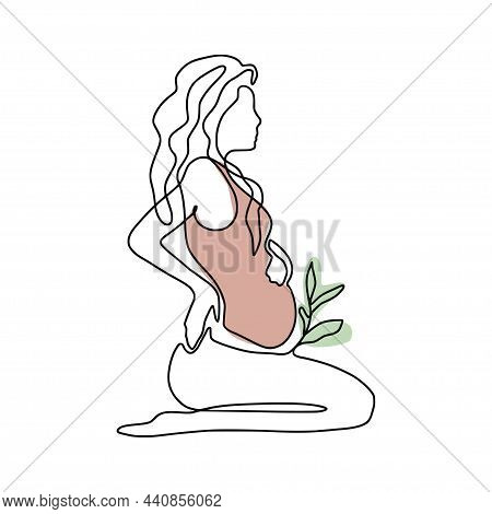 One Line Abstract Illustration - Single Linear Pregnant Woman Art