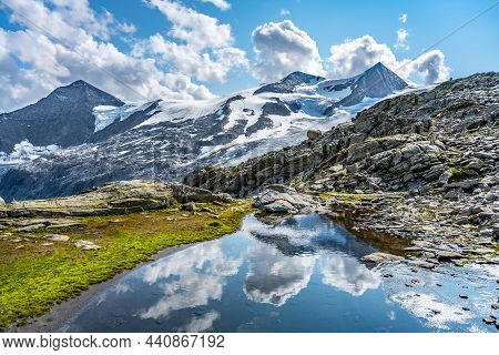 Mountain Glacier In Austrian Alps. Schlaten Glacier, German: Schlatenkees, In Venediger Group, Hohe 