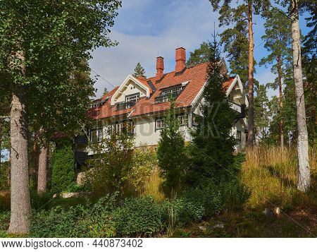 Garden Near House In Ainola Of Finnish Composer Villa In Jarvenpaa In Autumn.