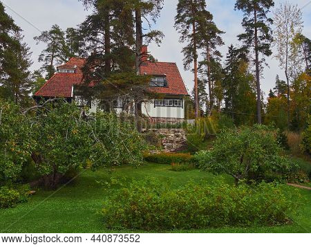 Garden Near House In Ainola Of Finnish Composer Villa In Jarvenpaa In Autumn.