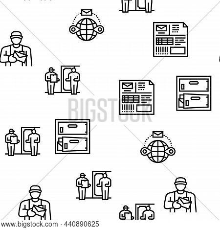 Post Office Delivery Service Vector Seamless Pattern Thin Line Illustration