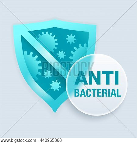 Antiviral Antibacterial Formula Glass Icon With Shield, Health Protection, Hand Sanitizer Label - Co