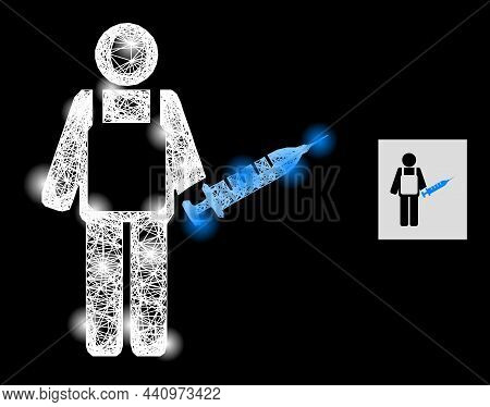 Sparkle Crossing Mesh Vaccination Medic With Light Spots On A Black Background. Light Vector Constel