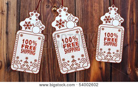 Three Christmas Cards With 100 Percent Freeshipping Sign