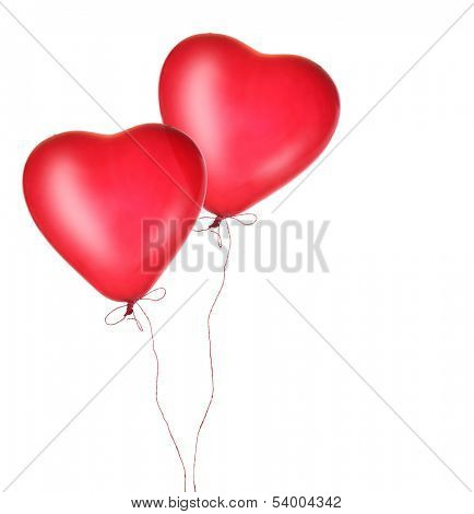 Red heart balloons isolated on white background